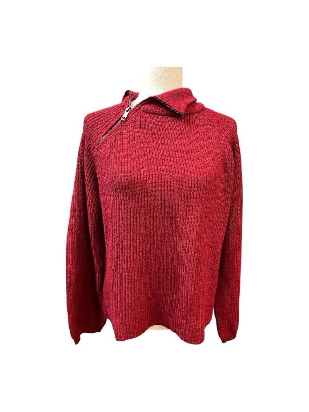 RD Style Oversized Sweater Womens Quarter Zip Mock Neck~Size XS~Red NWOT L10 19